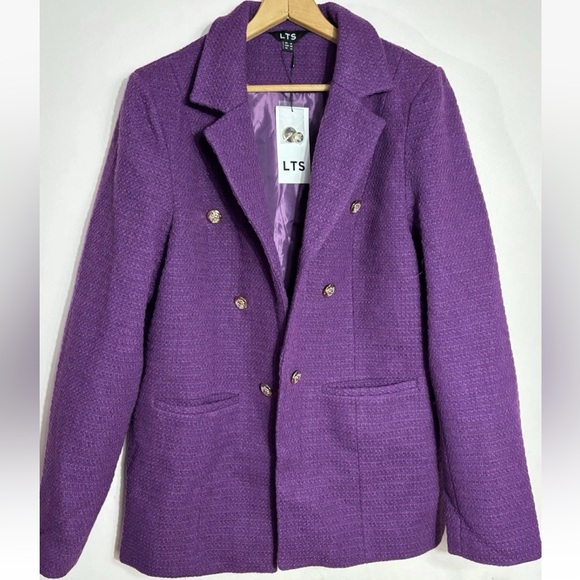NWT Long Tall Sally US 14 UK 18 Purple Boucle Blazer Career Workwear - Picture 4 of 6